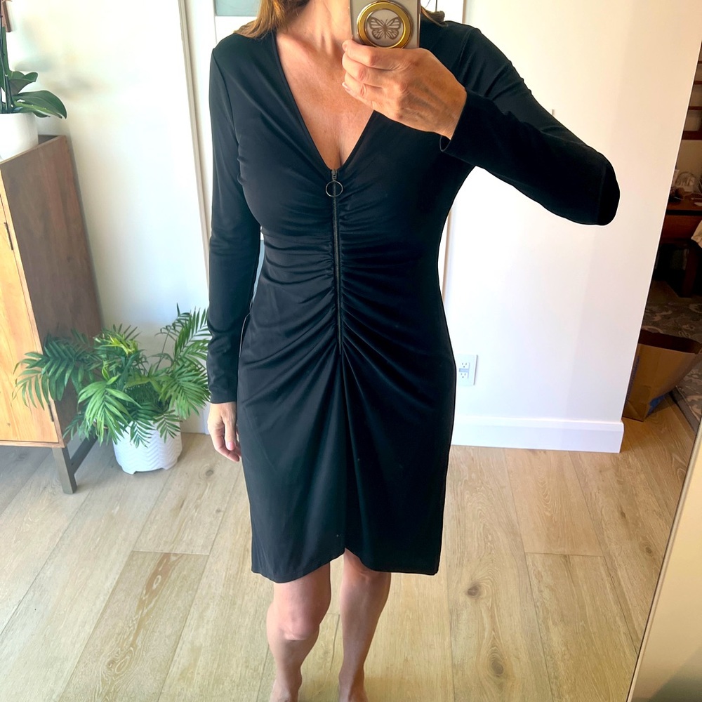 NWT BCBGMaxAzria Black Rushed front dress. Size small